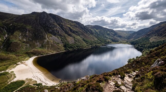 Glendalough Upper Lake and Mountains in Wicklow National Park
