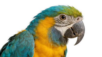 Obraz premium Blue and yellow macaw parrot head detail, isolated on transparent background