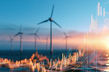 Fototapeta premium Wind turbines rise against twilight skies