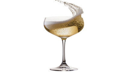 Golden champagne splashing from a coupe glass, isolated on transparent background © Aliona