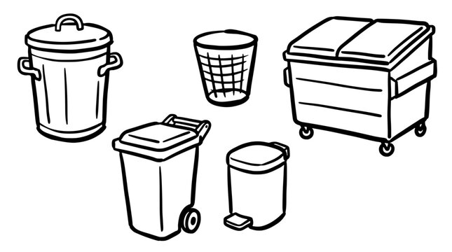 Black and white doodle trash cans collection