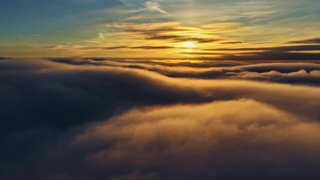 View of the twilight sky and the rosy sun shining