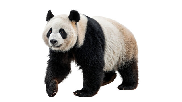 Giant panda bear walking on front isolated on transparent background