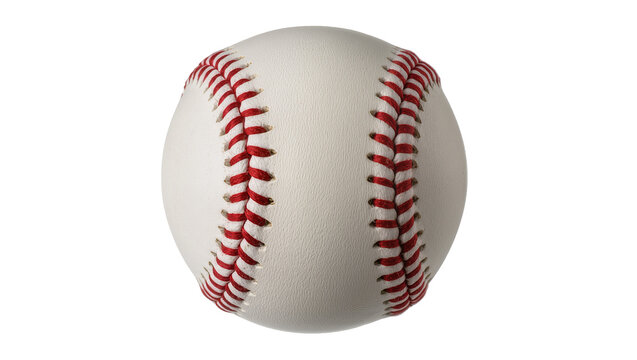 Classic white baseball with red stitching, isolated on transparent background