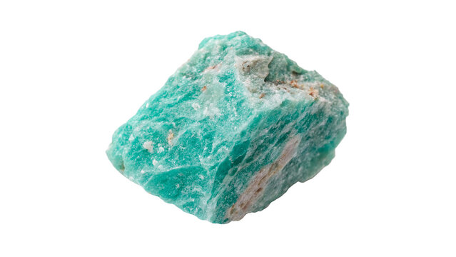 Raw natural green amazonite mineral crystal isolated on transparent background