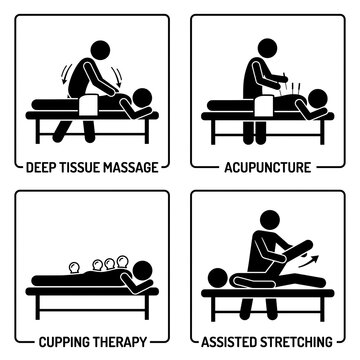 Set of medical therapy icons showing massage and acupuncture illustration