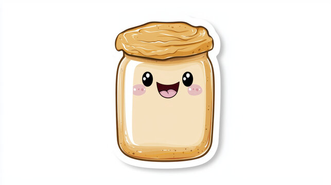 Cute cartoon jar with smiling face and lid, representing sweet spread. Perfect for stickers or fun designs