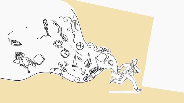 Businessman Races Against Time in Abstract Illustration of Work-Life Balance. Continuous line animation.