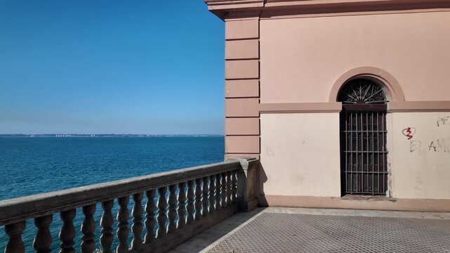 Baluarte de la Candelaria fortification reveal overlooking the bay, Cadiz, Spain