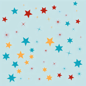 Colorful abstract stars and snowflakes in space theme isolated on white background, illustration