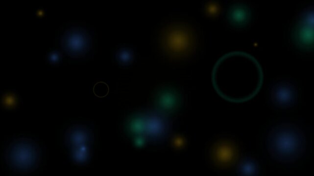 Abstract glowing circles and orbs float across a dark background in a seamless loop.