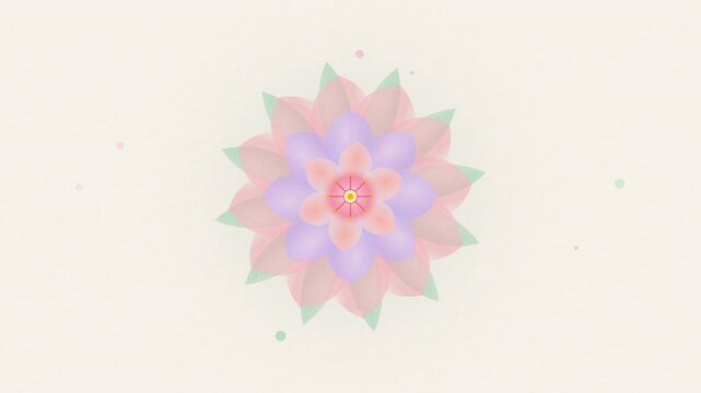 Animated colorful lotus flower blooming symmetrically on a light cream background