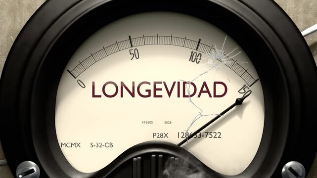 Longevidad - medidor al m&aacute;ximo: los a&ntilde;os de vida saludable se disparan, el nivel de longevidad llega al tope de la escala. Longevidad al m&aacute;ximo.