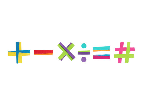 Colorful math symbols and arithmetic operators set with plus minus multiply divide and equal signs