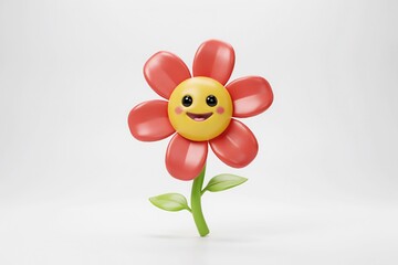 Naklejka premium Cute happy red flower character with friendly smiling face character cheerful positive friendly illustration