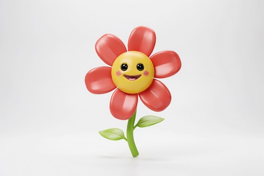Cute happy red flower character with friendly smiling face character cheerful positive friendly illustration