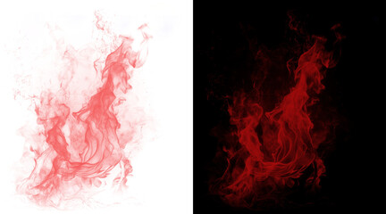 Fototapeta premium Red fire flames on black and white backgrounds, ethereal scarlet smoke trails, intense crimson heat energy and glowing vapor effects