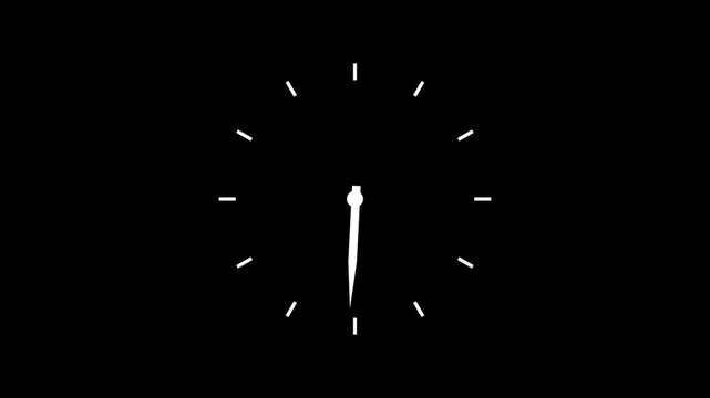 Clock spinning, watch animation on black background with alpha channel. clock icon flat style 24 hours day 4k video animation .