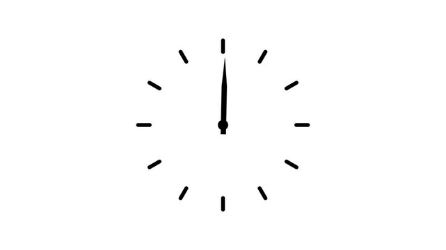 Clock spinning, watch animation on black background with alpha channel. clock icon flat style 24 hours day 4k video animation .