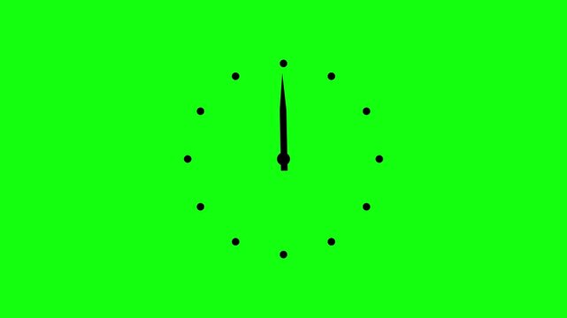 Clock spinning, watch animation on black background with alpha channel. clock icon flat style 24 hours day 4k video animation .