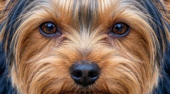 Extreme Macro Close Up of Yorkshire Terrier Dog Face with Eyes and Nose