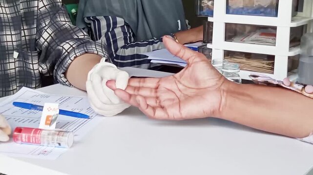 Capillary blood sampling via a finger prick (finger-stick test) is a form of Point-of-Care Testing typically used to check levels of blood glucose, cholesterol, uric acid, or hemoglobin (Hb).
