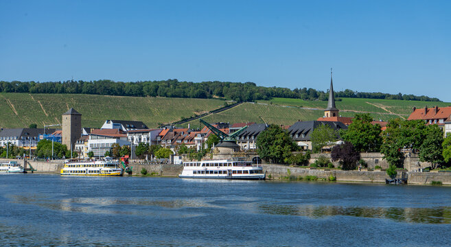 Tourism Boats in the Harbor on the Main River in W&uuml;rzburg, Franconia, Bavaria.