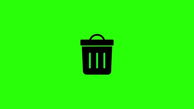 Digital file deletion animation: folders moving into trash can on green screen delete recycle bin
