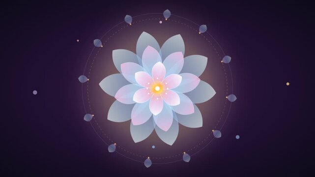 Glowing lotus flower blooming into symmetrical mandala pattern on dark background