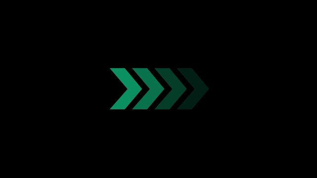 Minimalist green arrow loading animation, digital progress indicator loop