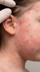 Naklejka premium Clinical examination of a child with facial skin rash and dermatitis