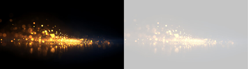 Golden glitter light trail with sparkling bokeh particles. Glowing magic dust effect isolated on transparent background © Василий Куриленко
