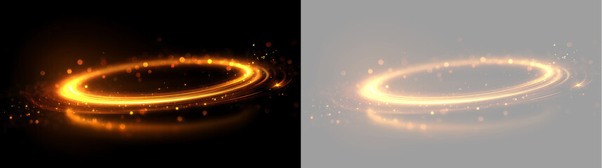 Golden glowing light ring effect with sparkles on black and transparent background. Glowing magic portal halo © Василий Куриленко