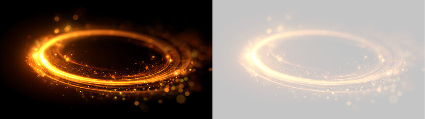 Golden glowing magic ring light effect with particle bokeh on transparent background. Circular energy portal frame © Василий Куриленко