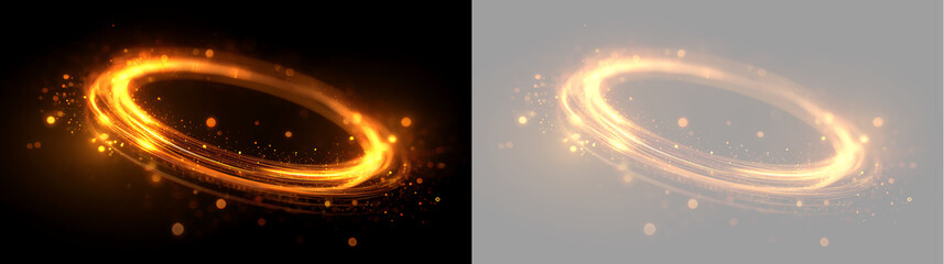 Glowing golden circle light effect with sparkles on transparent background. Futuristic magic swirl portal frame © Василий Куриленко