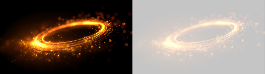 Golden light trail ring effect with glowing particles on transparent background. Dynamic magic portal swirl frame © Василий Куриленко