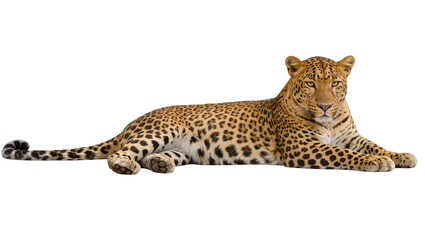 Spotted leopard resting calmly, isolated on transparent background © Maria