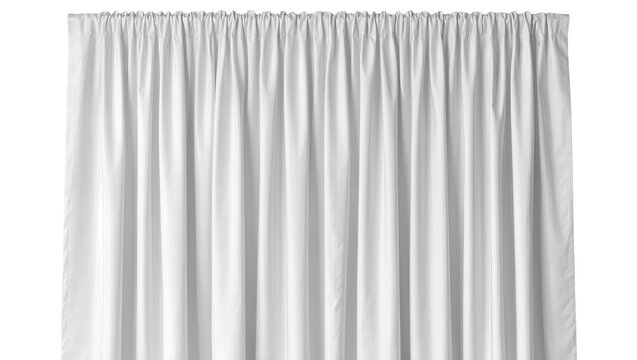 White fabric curtain with pleats, isolated on transparent background