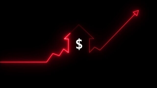 Home icon house sign neon lights animation with dollar icon. Neon House, home building animation. Neon home business graph icon animation.4K Motion video..