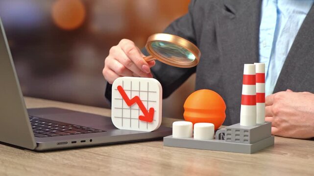 A businesswoman studies the decline in profits of an industrial enterprise. A strategy for restoring profitability and profitability in chemical or energy production. Business downturn