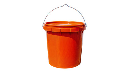 Orange plastic bucket with metal handle, isolated on transparent background © Maria