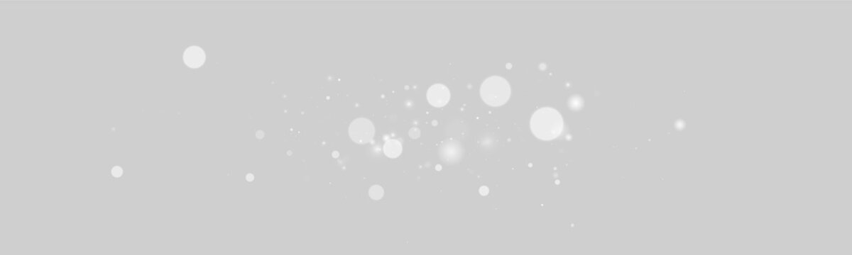 Soft glowing white and gray bokeh lights scattered on a black background on transparent background