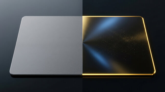 Payment card with a split surface, showing plain and reflective golden sides.