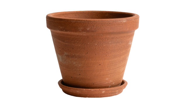 Terracotta flower pot with saucer, isolated on transparent background
