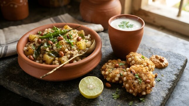 Traditional Indian Fasting Recipes Sabudana Upwas Food Platter