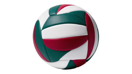 Fototapeta premium Volleyball ball with green white and red panels, isolated on transparent background
