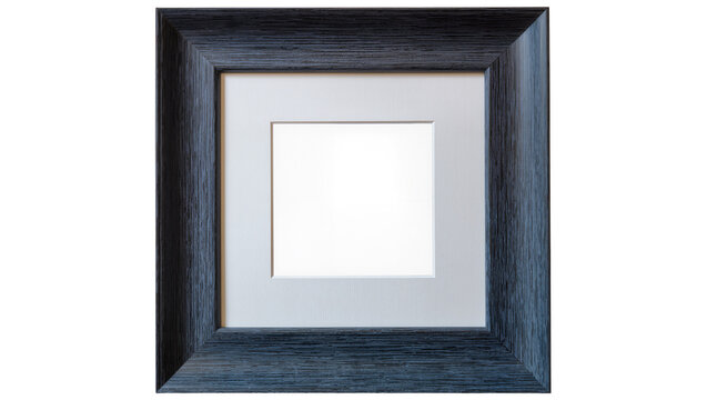 Dark grey wooden picture frame with white mat, isolated on transparent background