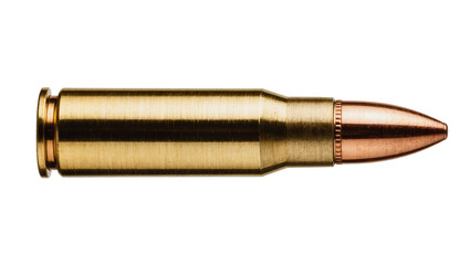 Golden brass cartridge with copper bullet, isolated on transparent background © Denis