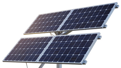Double solar panel array mounted on metal frame, isolated on transparent background © Denis