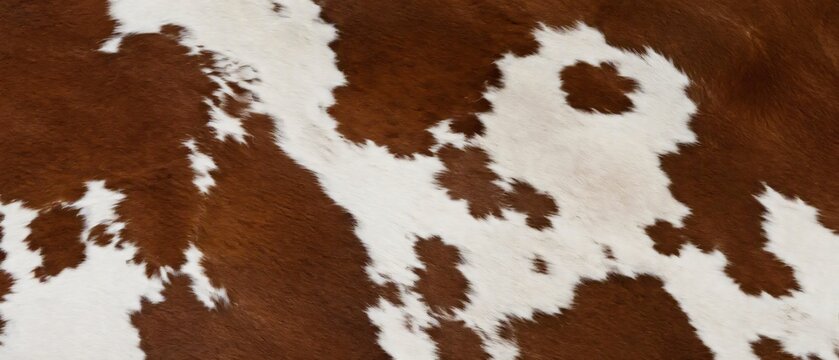 Close up of brown and white cow hide fur texture background.